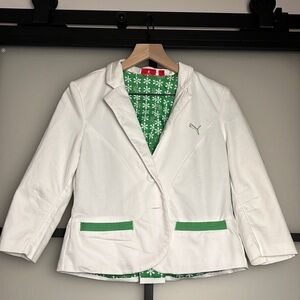 Y2K Puma Padded Shoulder White Blazer with Green Trim Size Small